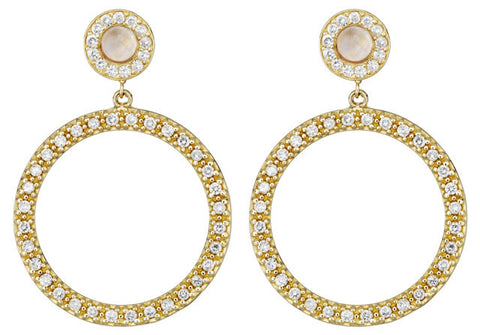 Moonstone & White Sapphire Hoops