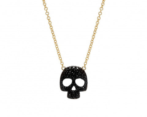 Skull Necklace, Gold-Plated & Black Spinal
