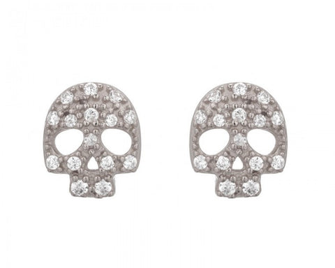 Skull Studs, Rhodium Plated & Crystal