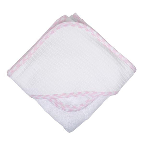 Pink Houndstooth Pique Hooded Towel & Washcloth Set