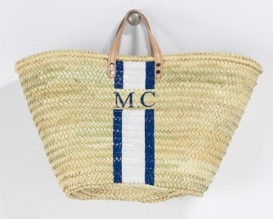 Personalized Straw Beach Bag, Navy & White