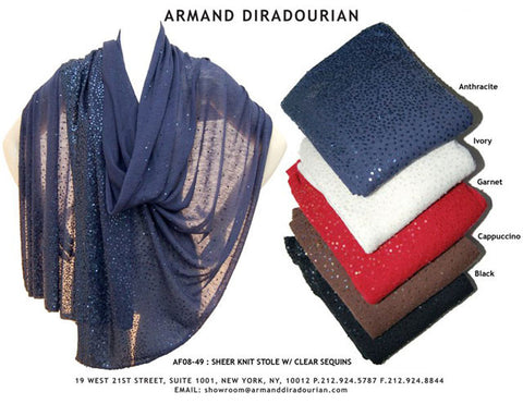 Clear Sequin Sheer Cashmere Stole (Black)