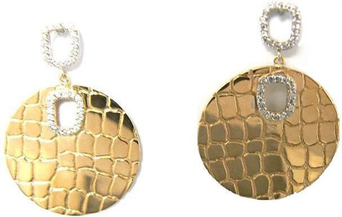 "Crocodile" & Diamond Disk Earrings, Yellow Gold