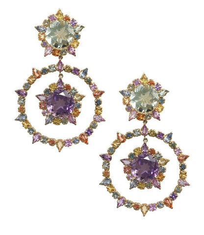Multi-Colored Sapphire & Amethyst Earrings