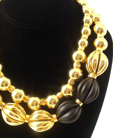 "Paloma" Double Strand Ball Necklace, Black