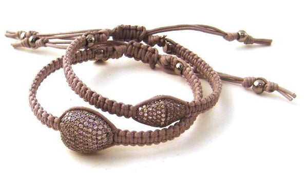 Pave Crystal & Hand-Braided Gray Cord Bracelets