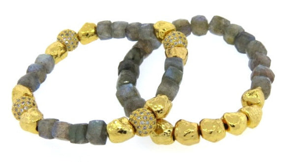 Rock Labradorite & Hammered Gold Bracelets