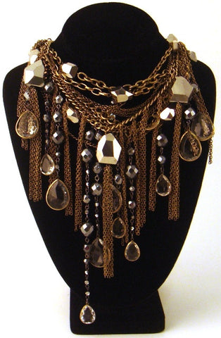 Crystal & Fringe Multi-Strand Dangle Necklace