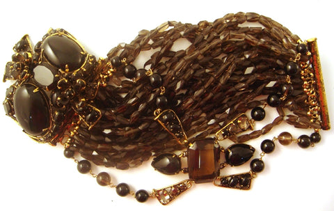 Black Onyx Bracelet with Topaz Double Flower