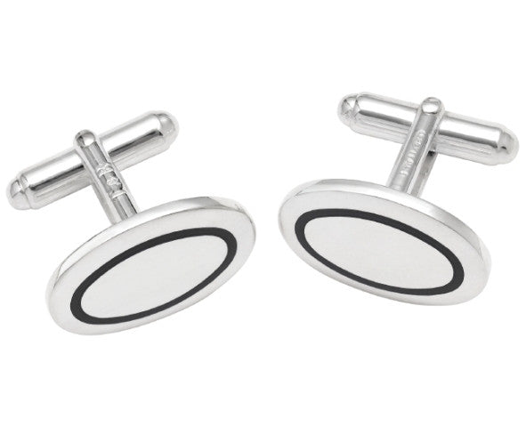 Black Rim Oval Enamel & Sterling Cufflinks