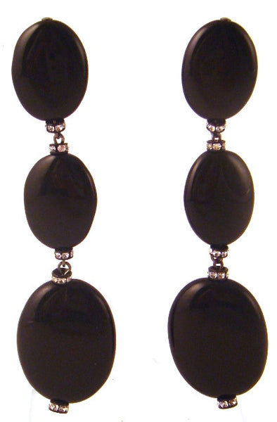 Black Onyx & Crystal Triple Drop Earrings