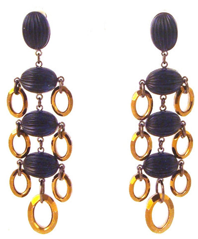 Sapphire Blue & Gold Disk Chandelier Earrings