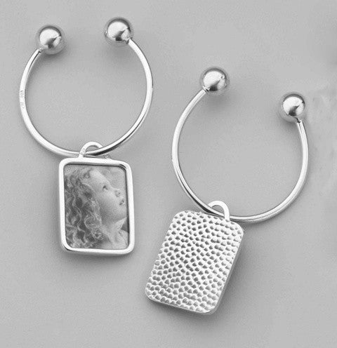 Sterling Key Chain with Image Case in Hammered Pattern