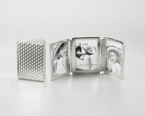 Large Sterling Three-Image Case in Basket Weave Pattern