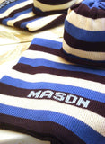 Personalized Stripe Stroller Blanket & Hat Set