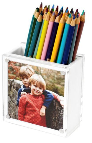 Photo Lucite Pen Holder, White