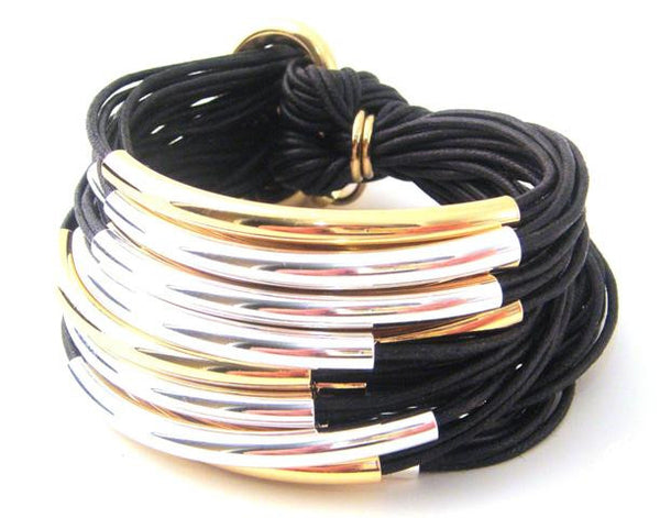 Gold & Silver Multi-Tube Bracelet, Black