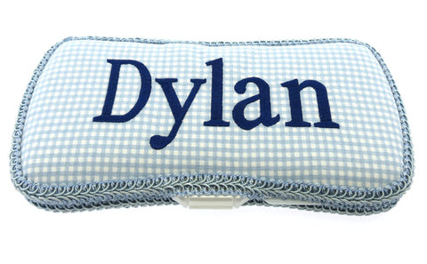 Personalized Baby Wipe Case, Blue Gingham & Navy (Travel Size)