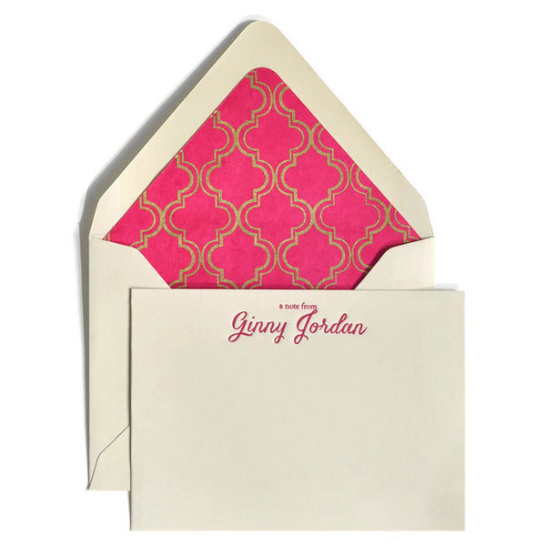 Letterpress Notecards & Envelopes: Magenta & Gold