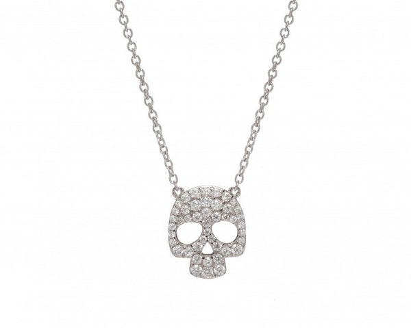 Skull Necklace, Rhodium Plated & Crystal