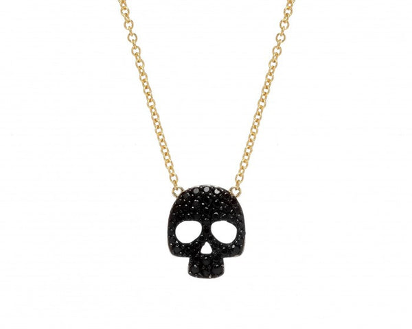 Skull Necklace, Gold-Plated &amp; Black Spinal