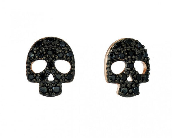 Skull Studs, Gold-Plated & Black Spinal