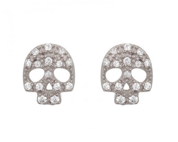 Skull Studs, Rhodium Plated & Crystal