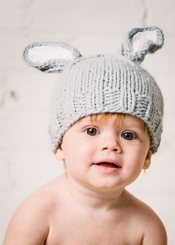 “Bailey” Bunny Hat, Gray/White