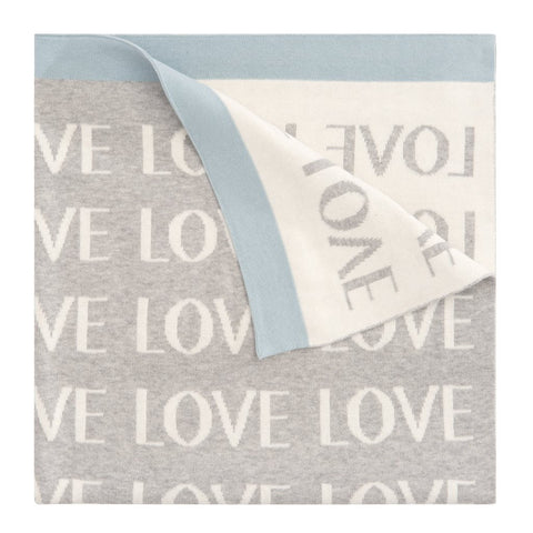 "Love" Jacquard Knit Blanket, Blue