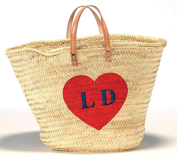 Personalized Straw Beach Bag, Red Heart