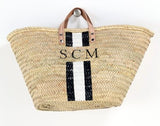 Personalized Straw Beach Bag, Black & White