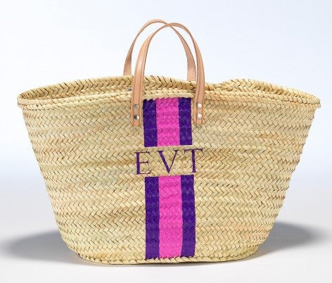 Personalized Straw Beach Bag, Pink & Purple