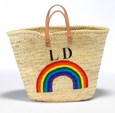 Personalized Straw Beach Bag, Rainbow