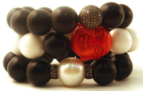 Diamond & South Sea Pearl Onyx Bracelets