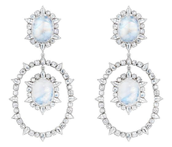 White Sapphire & Rainbow Moonstone Earrings
