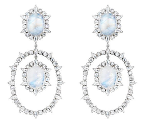 White Sapphire & Rainbow Moonstone Earrings