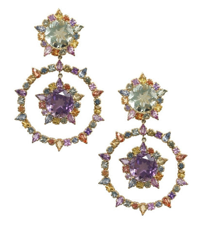 Multi-Colored Sapphire & Amethyst Earrings