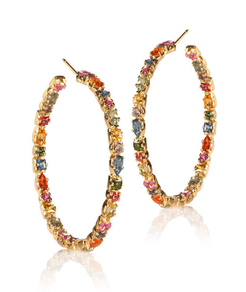 Multi-Colored Sapphire Hoop Earrings