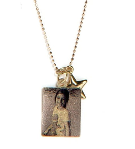 Rectangle Photo Pendant with Star Charm, Yellow Gold