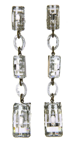 Faceted Crystal & Baguette Triple Drop Earrings