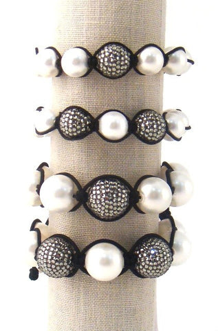 Pearl & Black "Diamond" Adjustable Bracelets