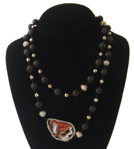 Agate & Swarovski Necklace with Lava Beads