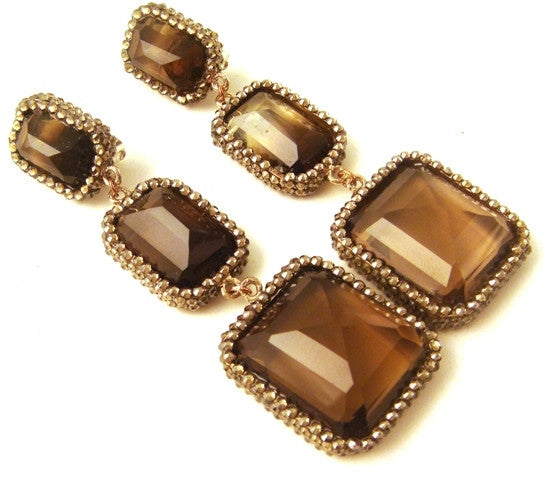 Bi Color Citrine Smokey Quartz Earrings