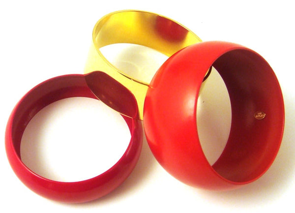 "Paloma" Red & Gold-Plated Domed Bangles, Set of 3