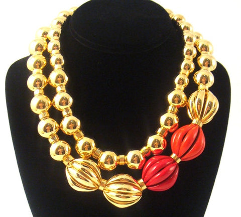 "Paloma" Double Strand Ball Necklace, Red