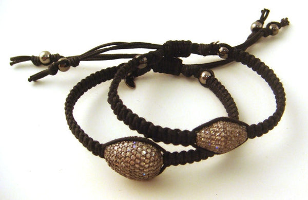 Pave Crystal & Hand-Braided Black Cord Bracelets