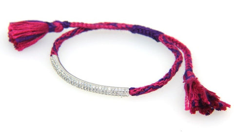 "Friendship" Macrame Bracelet with Crystals, Fuchsia/Purple