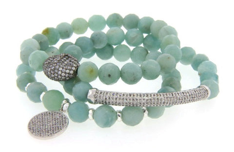 Blue Agate & Crystal Stretch Bracelets