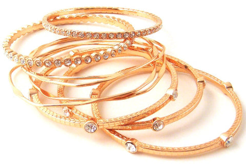 Rose Tone & Crystal Bangle Set