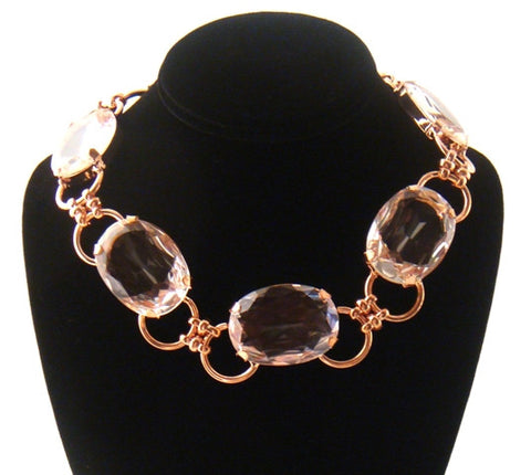 Oblong Chunky Crystal & Rose Tone Necklace